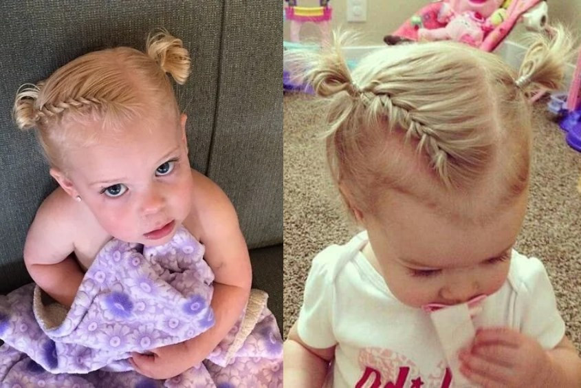 Tóc búi Natra kết hợp bím tóc cho bé gái 1 tuổi