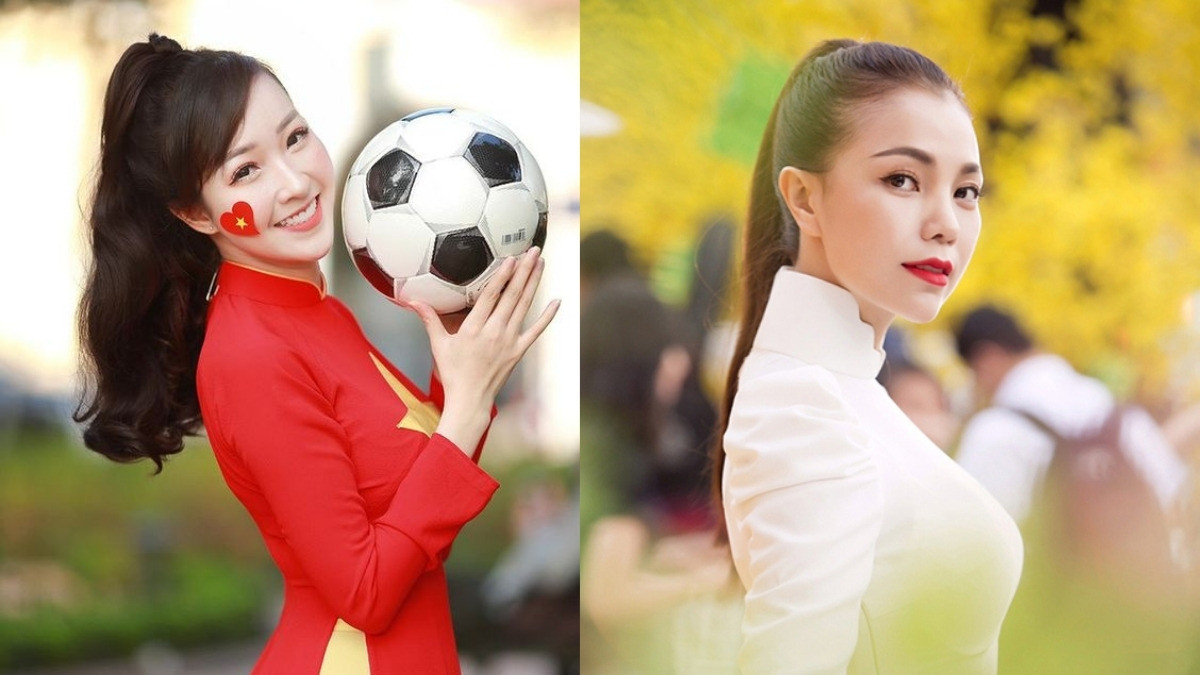 Tóc buộc đuôi ngựa năng động khi mặc áo dài