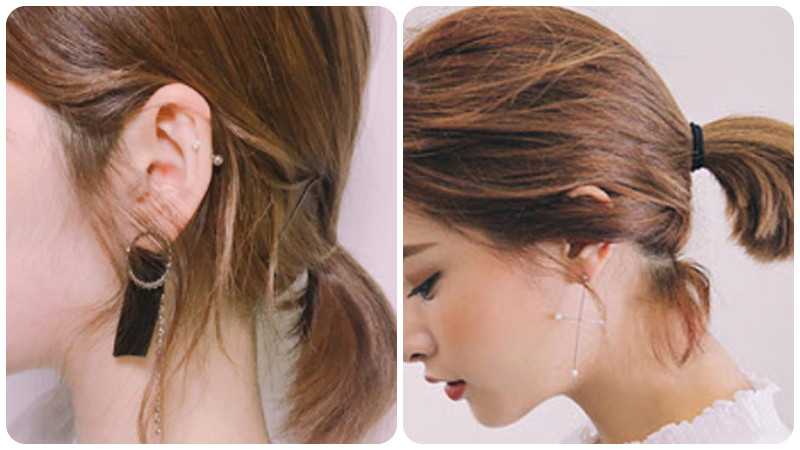 Tóc buộc ngang vai gọn gàng, năng động cho tóc ngắn.
