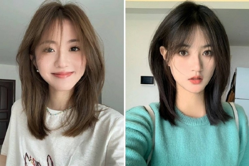 Tóc lá hai tầng phù hợp mặt tròn