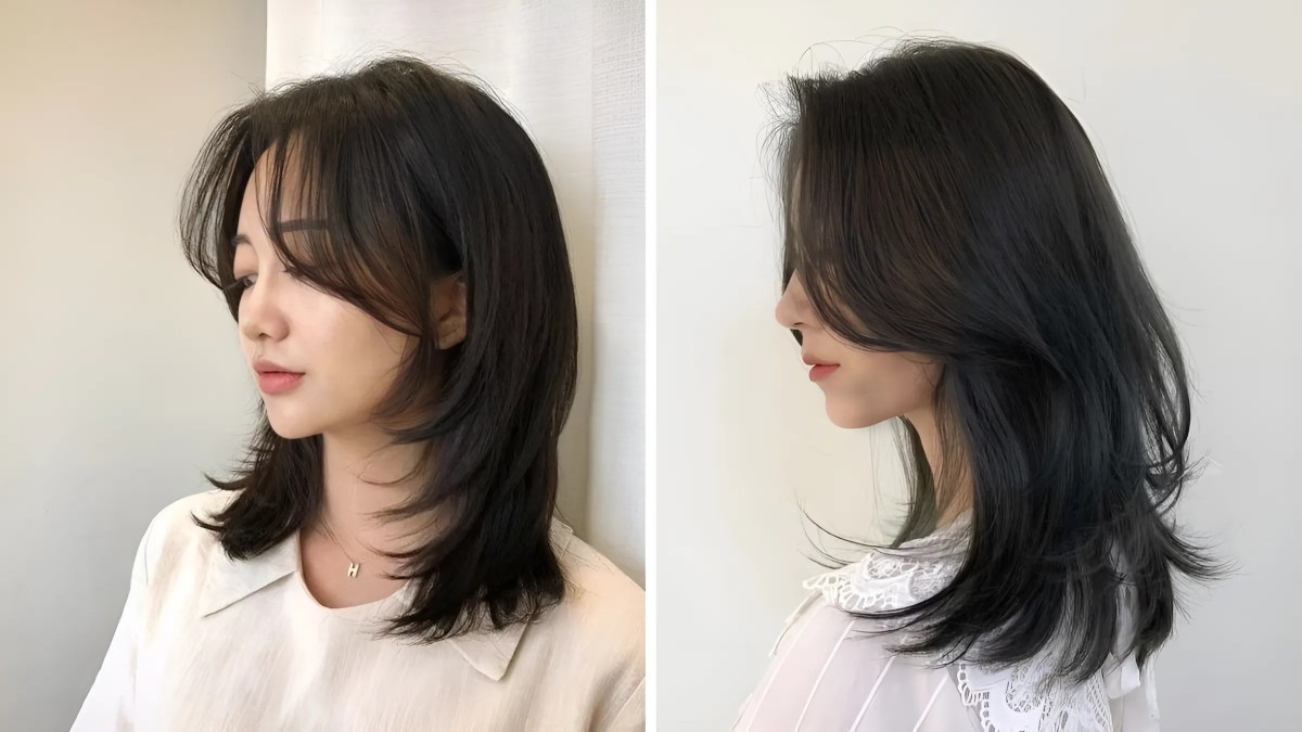 Tóc layer nữ mái bay kết hợp mullet cá tính