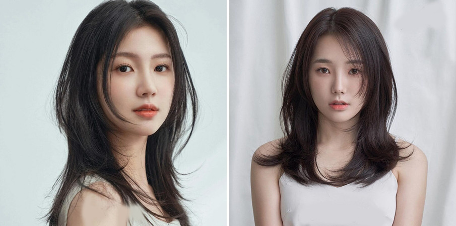 Tóc layer nữ tự nhiên dài với mái bay uốn sóng