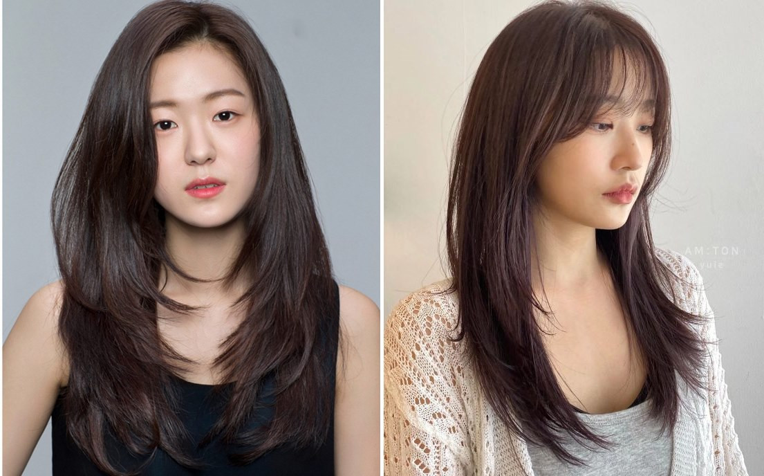 Tóc layer nữ tự nhiên duỗi cụp đuôi thanh lịch