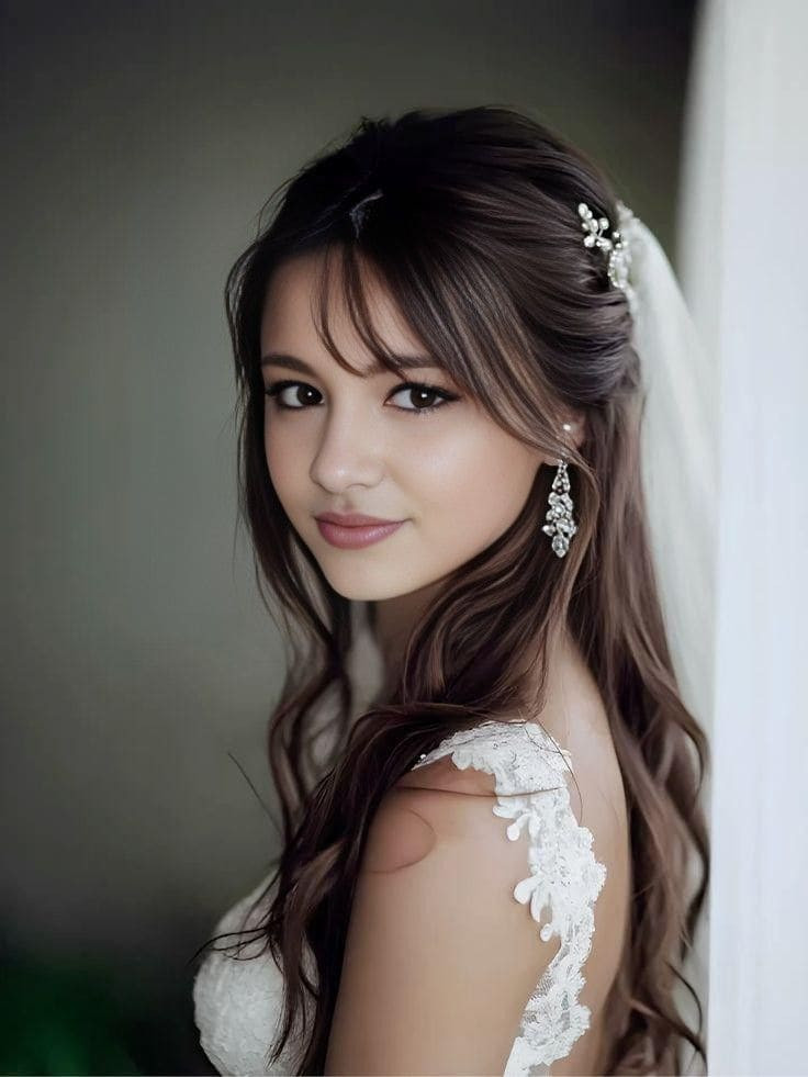 Tóc mái ngố kết hợp tóc xõa trẻ trung đi dạ hội