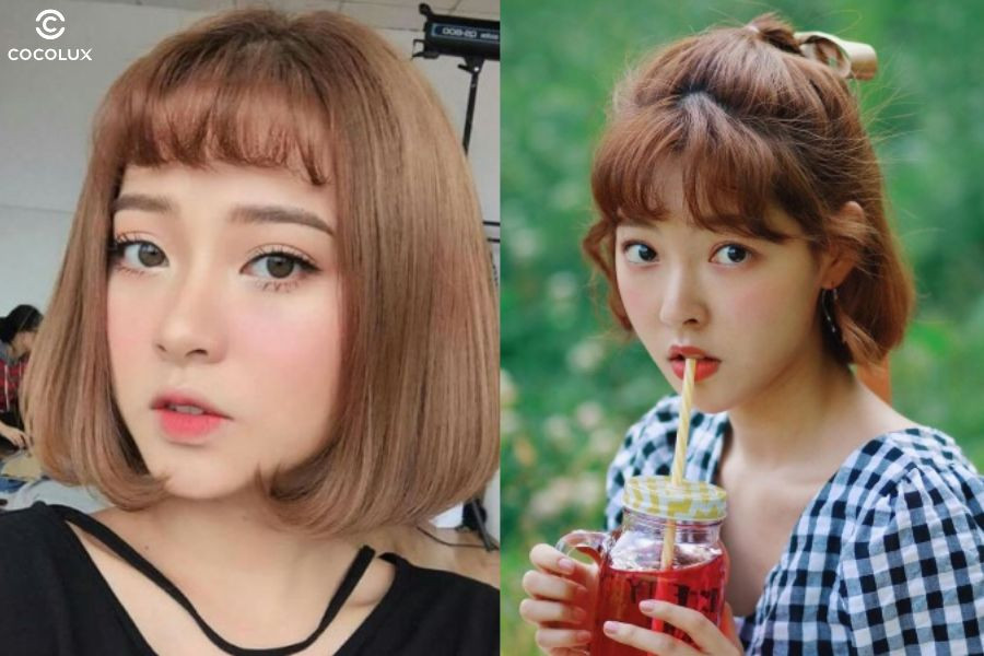 Tóc mái ngố uốn cụp nhẹ ôm trán tạo đường nét mềm mại