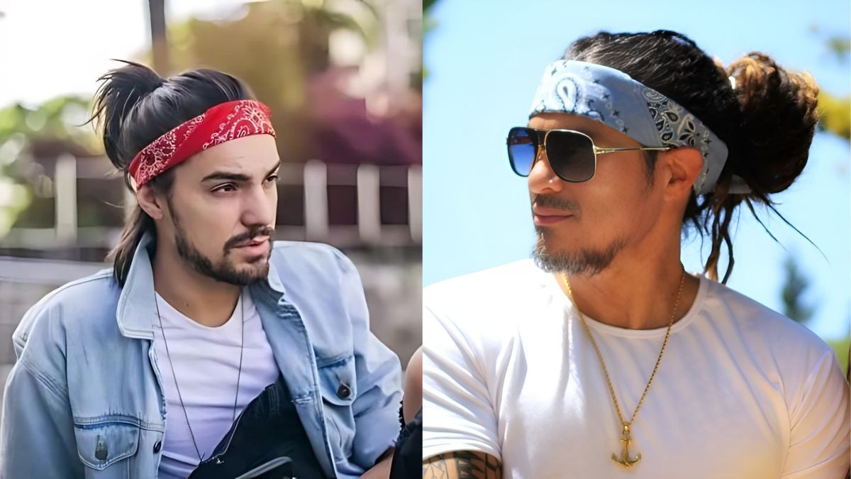 Tóc nam cột ra sau quấn khăn