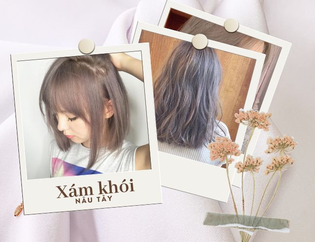 Tóc ngắn nhuộm màu xám khói nâu tây tinh tế