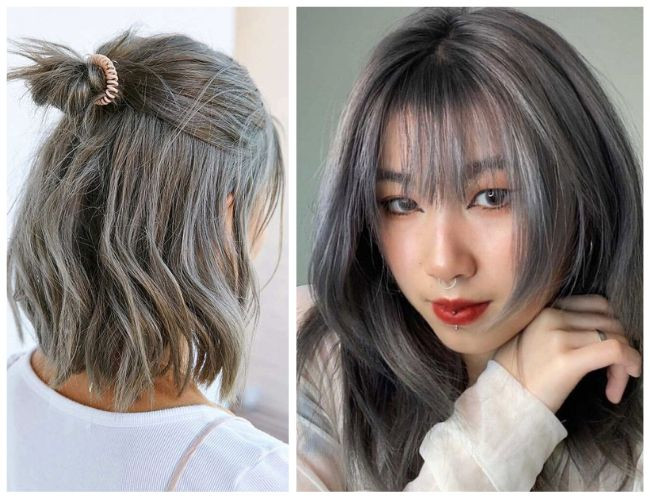 Tóc ngắn nhuộm màu xám khói trầm không cần tẩy nhiều