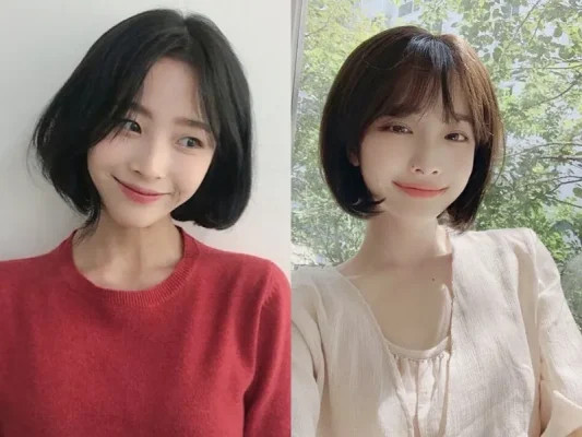 Tóc ngắn uốn cụp mái dài lệch cho mặt tròn