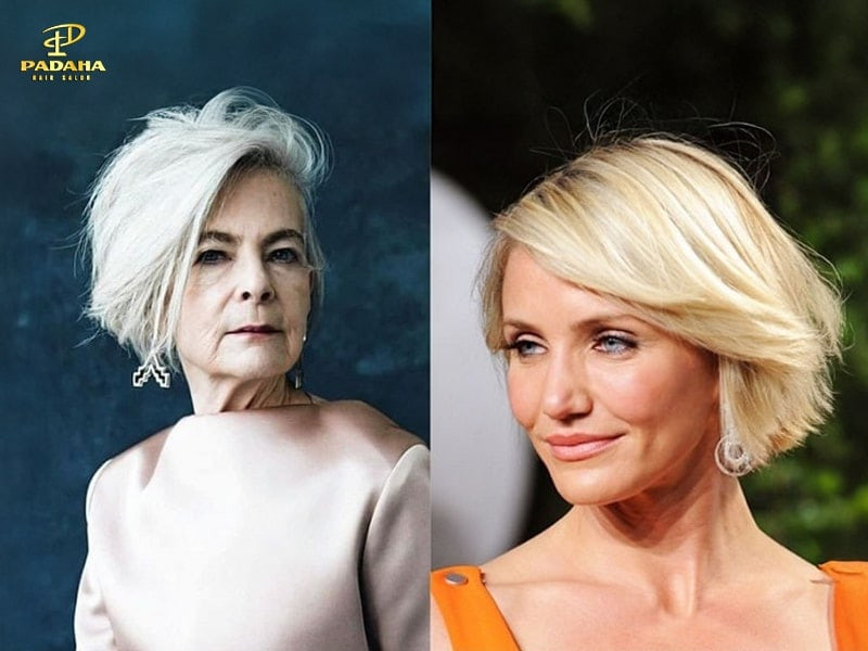 Tóc tém Side Swept Bob phong cách cho phụ nữ lớn tuổi