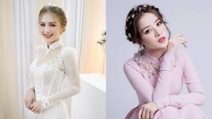 Tóc tết búi quanh đầu kết hợp áo dài duyên dáng