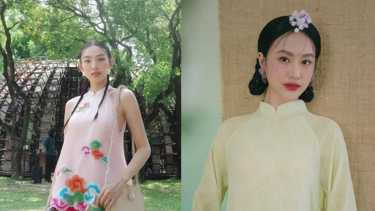 Tóc tết hai bên kiểu đuôi sam cùng áo dài học sinh