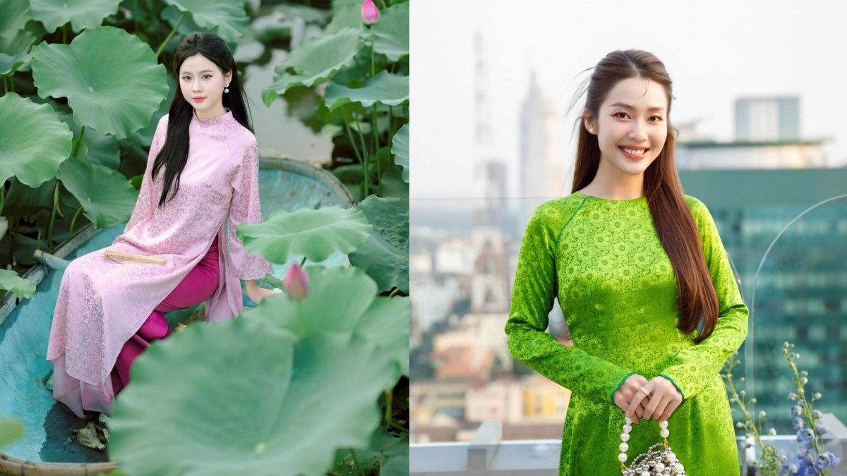 Tóc thẳng uốn cụp mái phồng khi mặc áo dài dịu dàng