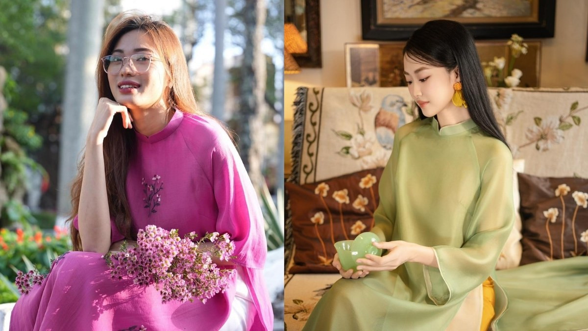 Tóc thẳng với ngôi lệch duyên dáng khi mặc áo dài