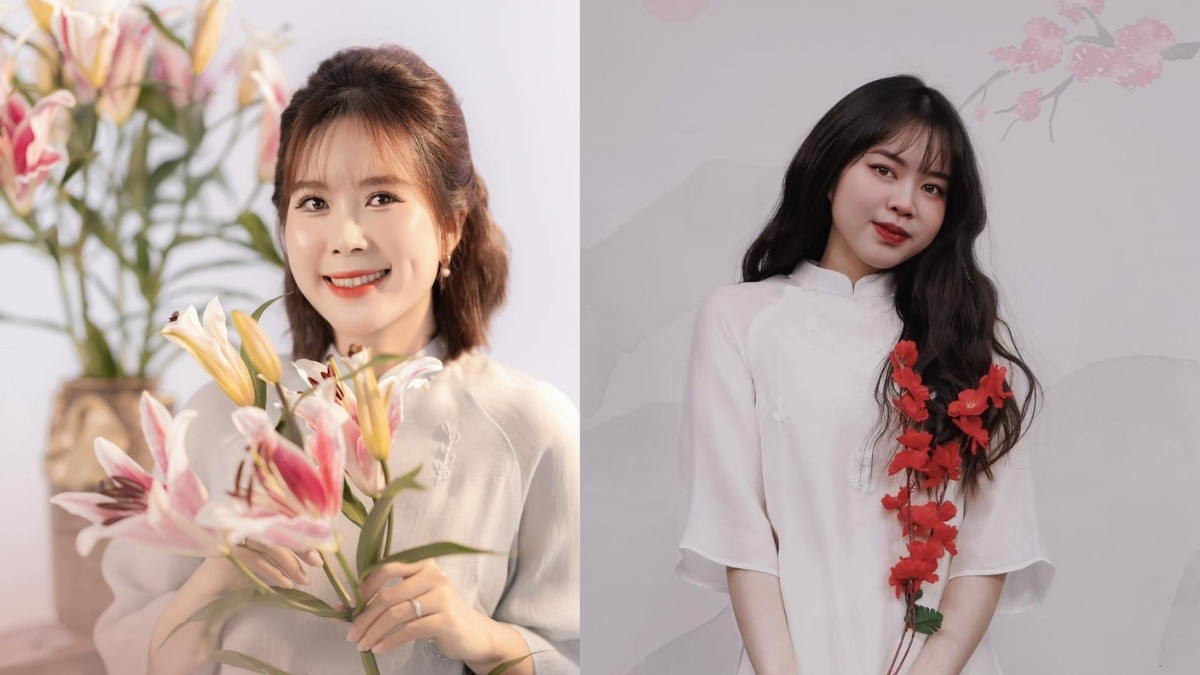 Tóc xoăn nhẹ với mái thưa trẻ trung diện áo dài