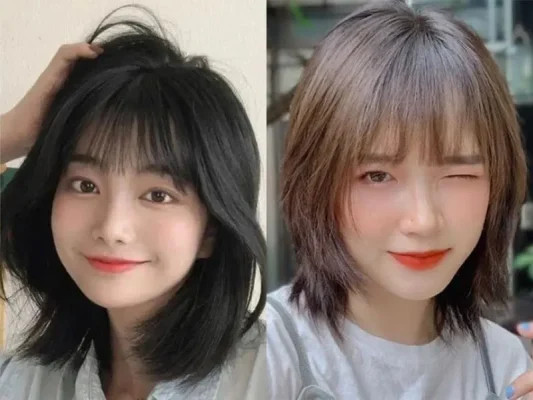 Kiểu tóc ngắn layer nữ mặt tròn to có mái thưa