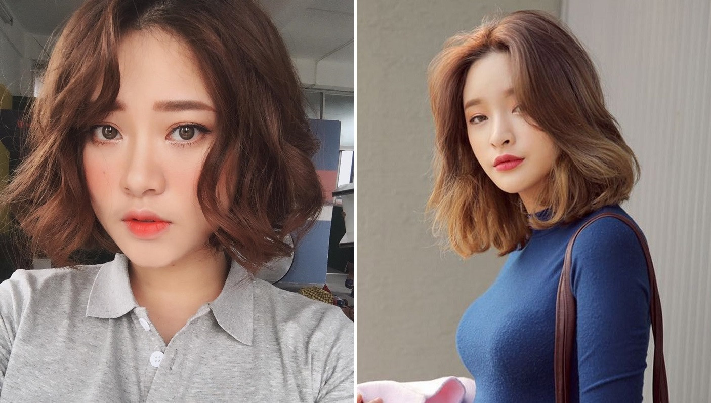 Tóc ngắn ngang vai uốn nhẹ mang lại vẻ ngoài năng động cho khuôn mặt tròn